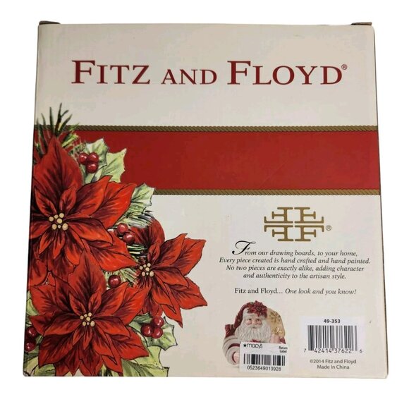 Fitz and Floyd Santa Cookie Plate Christmas Poinsettia Canape 59-353 w/Box - Picture 3 of 6